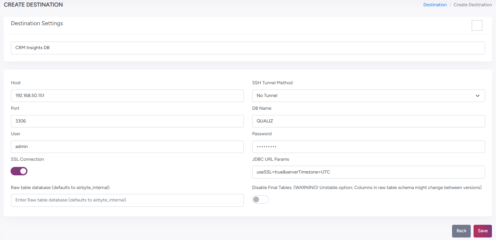 Create Destination Page