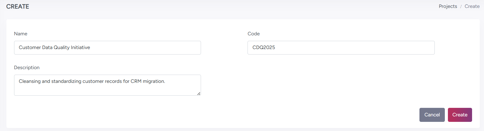 Create Project Page