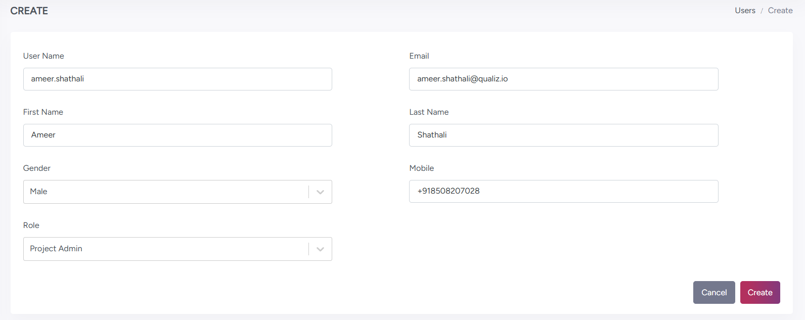 Create user Page