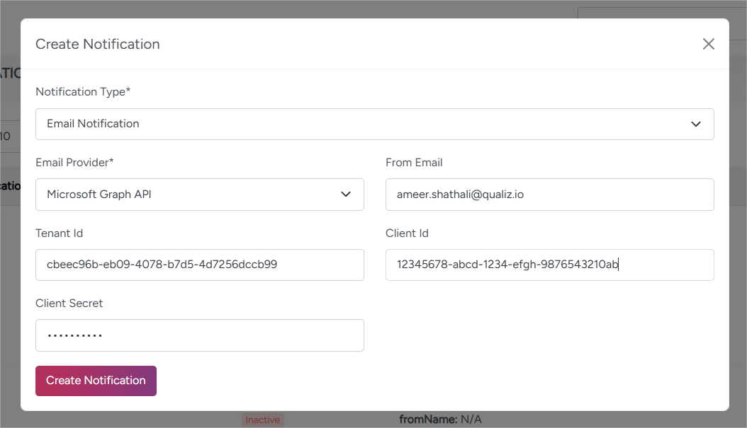 Email Provider Settings Screenshot