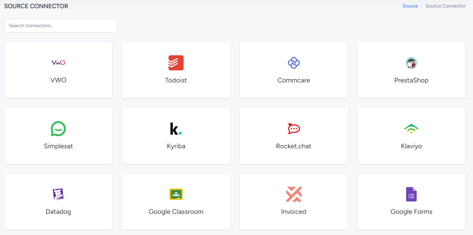 Source Connector List
