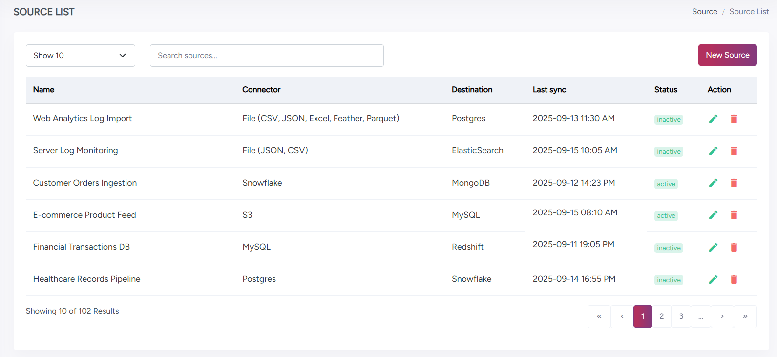 Sources List Page